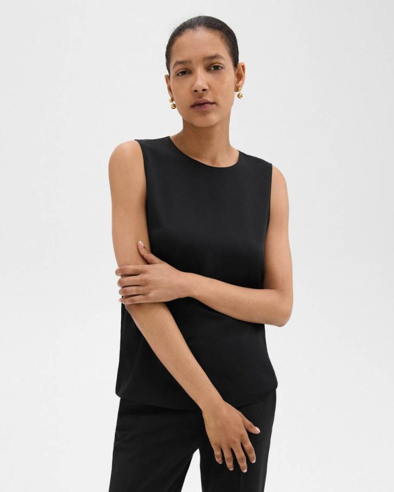 Theory Shell Top In Silk Georgette Black Tops Women - 1