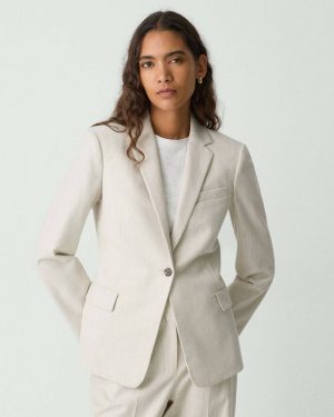 Theory Slim Blazer In Striped Canvas Sand Multi Blazers + Jackets Women - 1