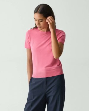 Theory Sweater Tee In Regal Wool Women Bright Pink Sweaters + Cardigans - 1