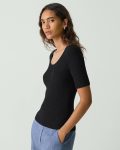 Theory Sweaters + Cardigans Black Scoop Neck Top In Textured Cotton-Blend Women - 2