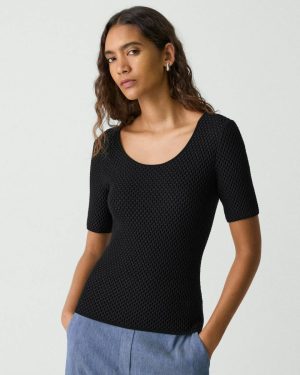 Theory Sweaters + Cardigans Black Scoop Neck Top In Textured Cotton-Blend Women - 1