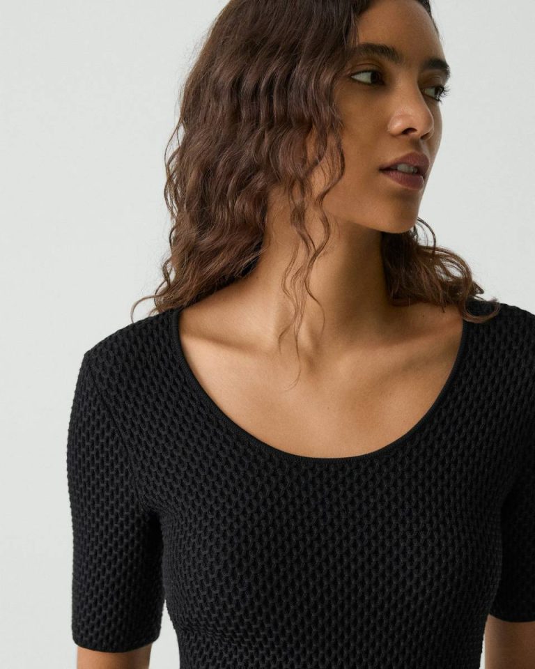 Theory Sweaters + Cardigans Black Scoop Neck Top In Textured Cotton-Blend Women - 4