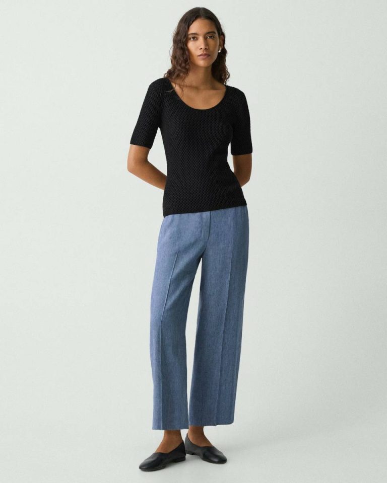 Theory Sweaters + Cardigans Black Scoop Neck Top In Textured Cotton-Blend Women - 5