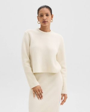 Theory Sweaters + Cardigans Crewneck Sweater In Felted Wool-Cashmere Women Ivory - 1