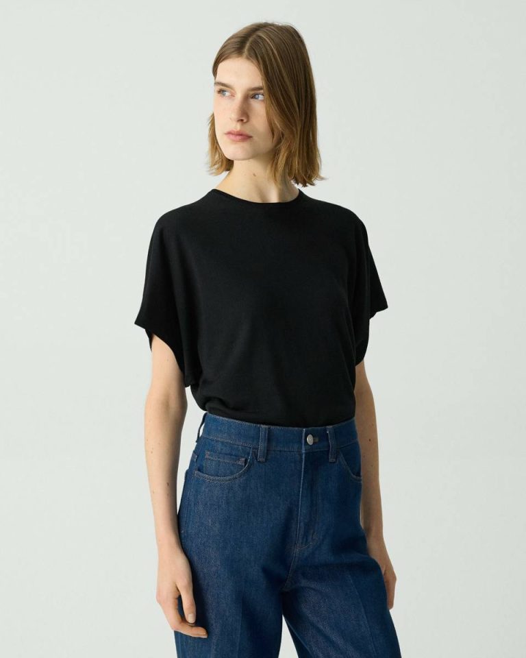 Theory Sweaters + Cardigans Women Flutter Sleeve Top In Regal Wool Black - 2