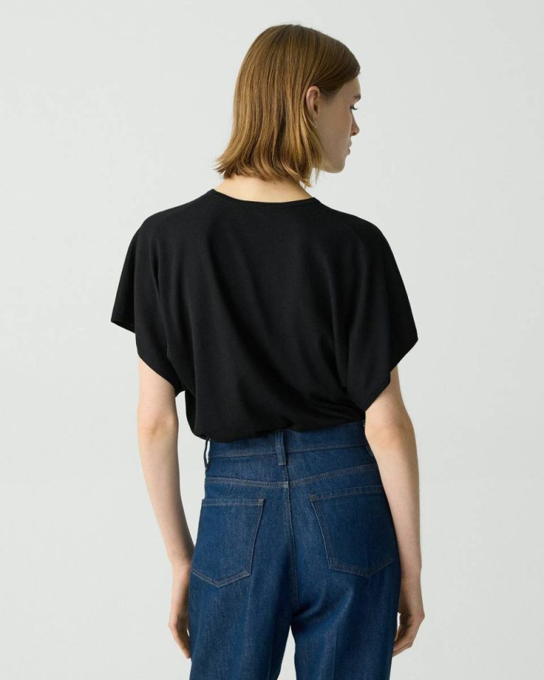 Theory Sweaters + Cardigans Women Flutter Sleeve Top In Regal Wool Black - 3