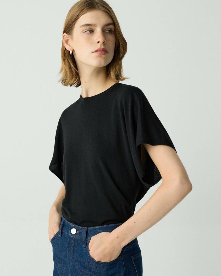Theory Sweaters + Cardigans Women Flutter Sleeve Top In Regal Wool Black - 4