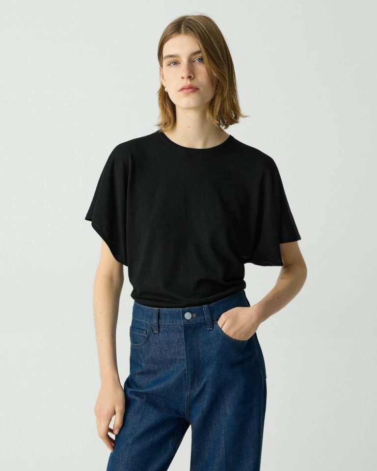 Theory Sweaters + Cardigans Women Flutter Sleeve Top In Regal Wool Black - 1