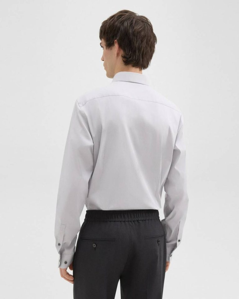 Theory Sylvain Shirt In Good Cotton Warm Grey Shirts Men - 3