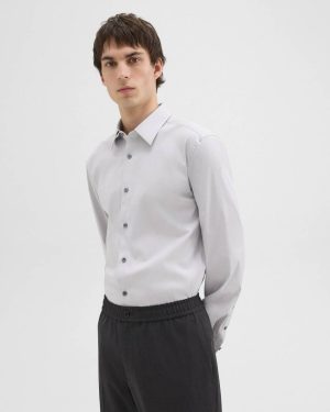 Theory Sylvain Shirt In Good Cotton Warm Grey Shirts Men - 1