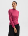 Theory Tiny Mock Neck Tee In Organic Cotton Women T-Shirts + Tank Tops Deep Rose - 2