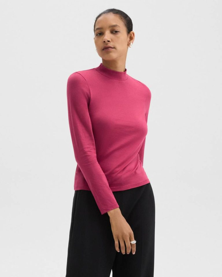 Theory Tiny Mock Neck Tee In Organic Cotton Women T-Shirts + Tank Tops Deep Rose - 2