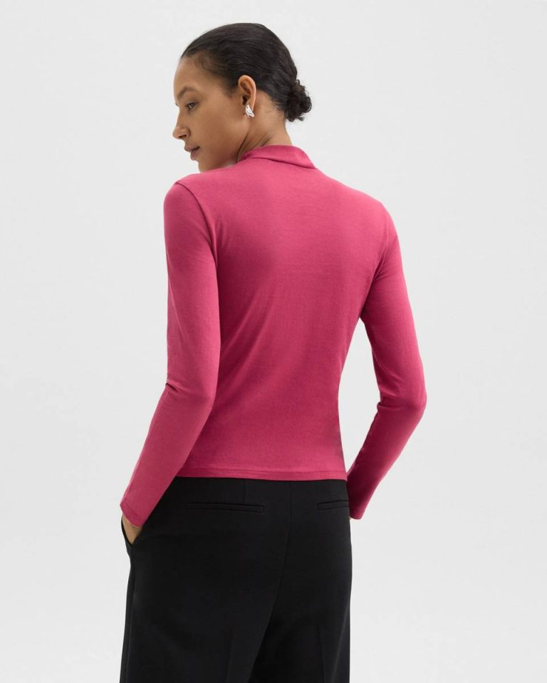Theory Tiny Mock Neck Tee In Organic Cotton Women T-Shirts + Tank Tops Deep Rose - 3
