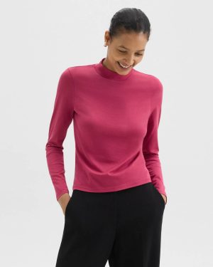 Theory Tiny Mock Neck Tee In Organic Cotton Women T-Shirts + Tank Tops Deep Rose - 1