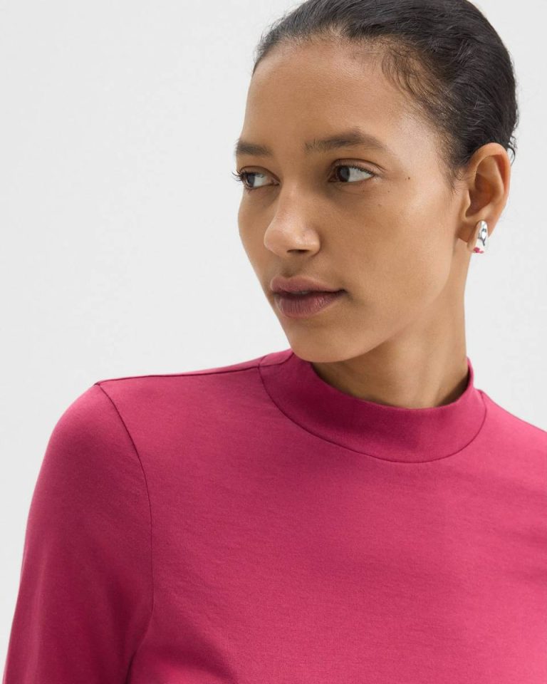 Theory Tiny Mock Neck Tee In Organic Cotton Women T-Shirts + Tank Tops Deep Rose - 4