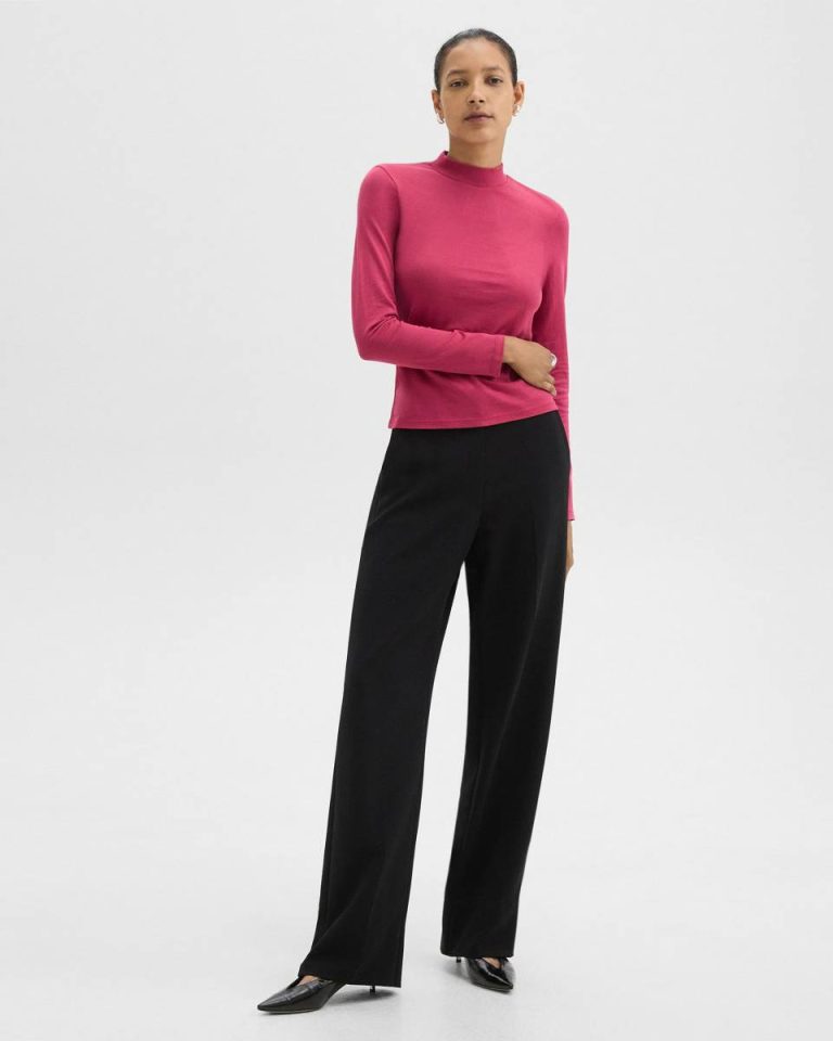 Theory Tiny Mock Neck Tee In Organic Cotton Women T-Shirts + Tank Tops Deep Rose - 5