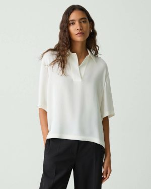 Theory Tops Ivory Women Oversized Polo Shirt In Silk Georgette - 1