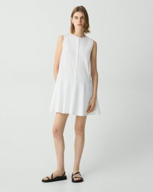 Theory White Women Sleeveless Mini Dress In Good Cotton Dresses - 1