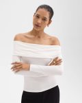 Theory White Women T-Shirts + Tank Tops Off-The-Shoulder Top In Ribbed Viscose - 1