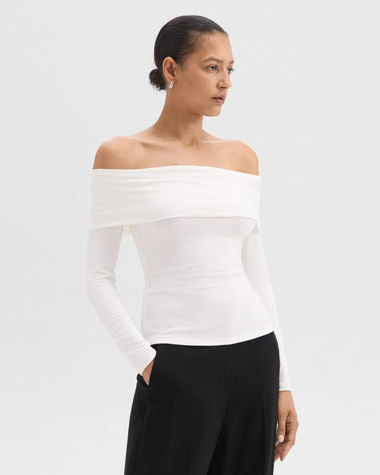 Theory White Women T-Shirts + Tank Tops Off-The-Shoulder Top In Ribbed Viscose - 2