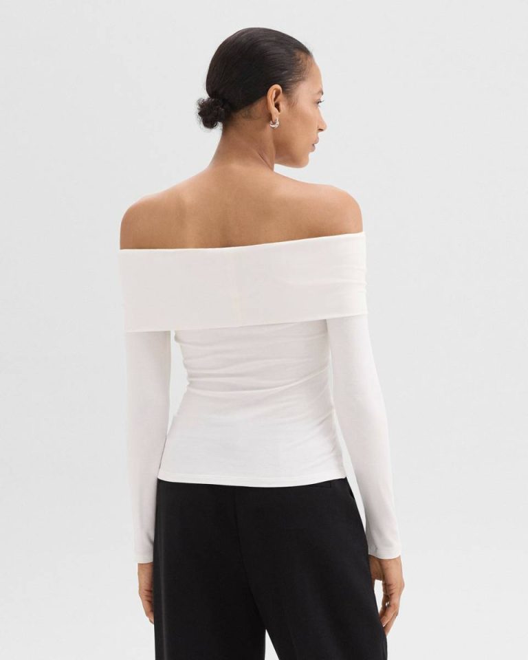 Theory White Women T-Shirts + Tank Tops Off-The-Shoulder Top In Ribbed Viscose - 3