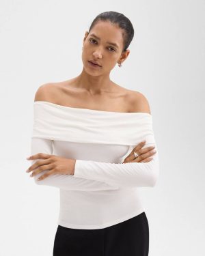 Theory White Women T-Shirts + Tank Tops Off-The-Shoulder Top In Ribbed Viscose - 1