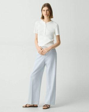 Theory Wide-Leg Pull-On Pant In Admiral Crepe Women Pants Pearl Blue - 1