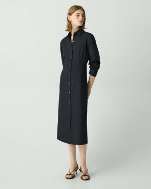 Theory Women A-Line Midi Dress In Sleek Poplin Dresses Black - 1