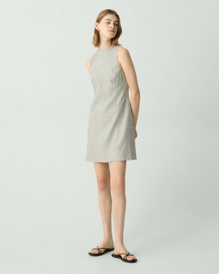 Theory Women Dresses A-Line Mini Dress In Checked Linen-Blend Cream Multi - 2