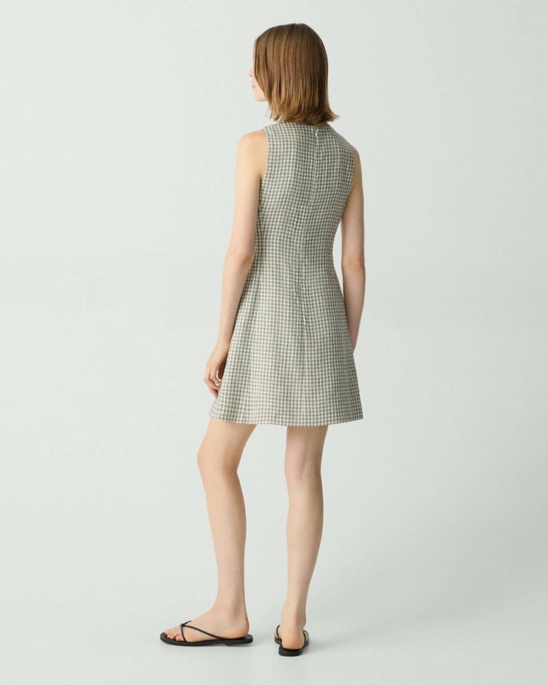 Theory Women Dresses A-Line Mini Dress In Checked Linen-Blend Cream Multi - 3