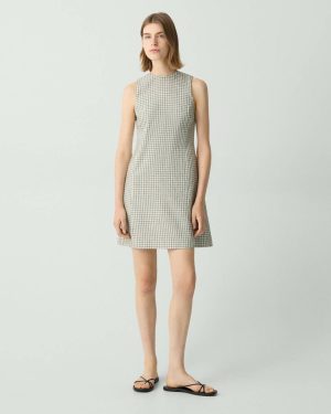 Theory Women Dresses A-Line Mini Dress In Checked Linen-Blend Cream Multi - 1