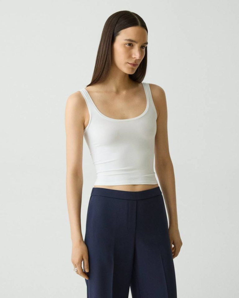 Theory Women Loungewear Cropped Tank Top In Stretch Nylon White - 2