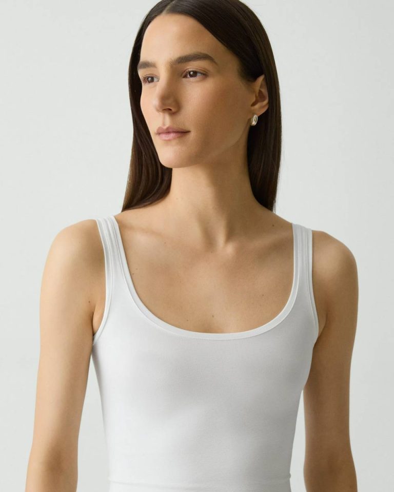 Theory Women Loungewear Cropped Tank Top In Stretch Nylon White - 4