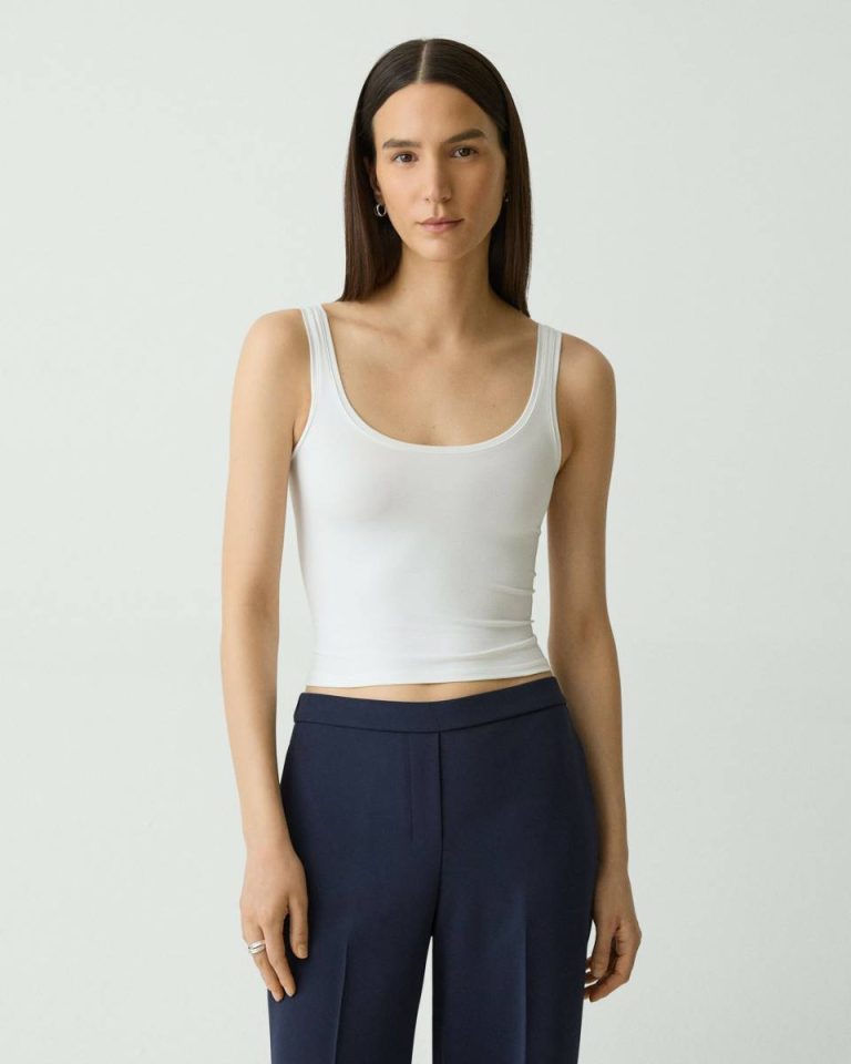 Theory Women Loungewear Cropped Tank Top In Stretch Nylon White - 1