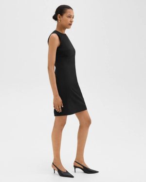 Theory Women Sleeveless Fitted Dress In Good Wool Black Dresses - 1