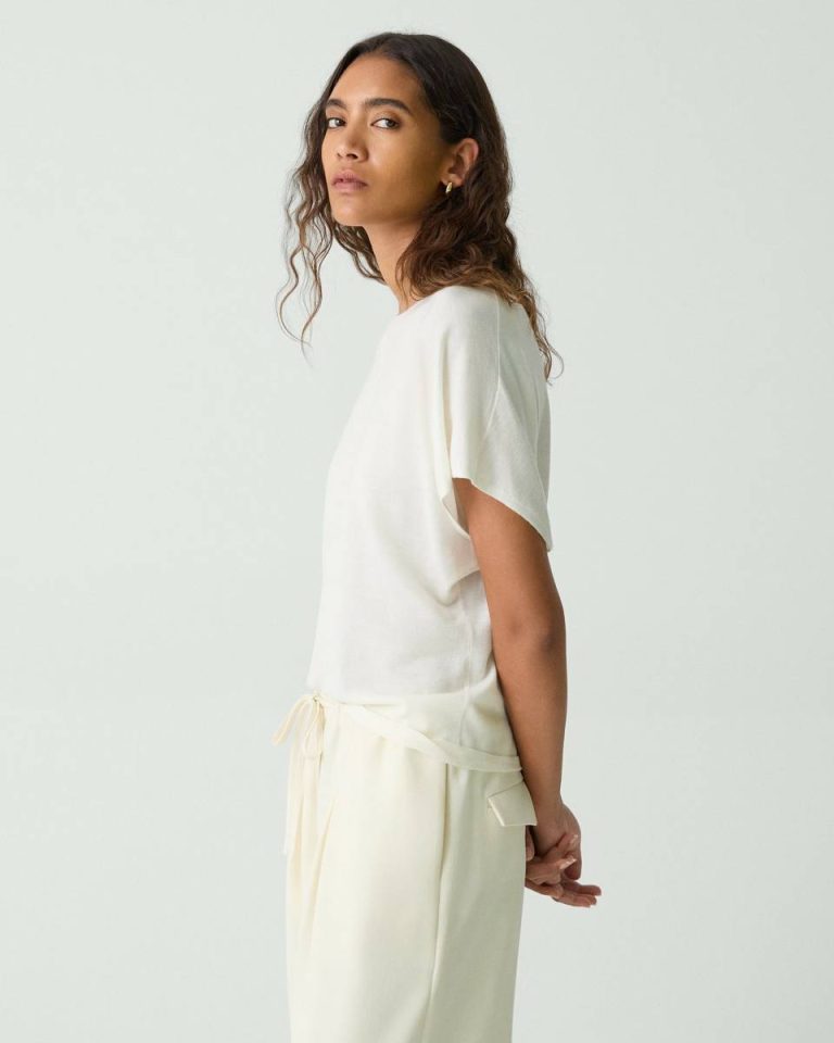 Theory Women Sweaters + Cardigans New Ivory Flutter Sleeve Top In Regal Wool - 2