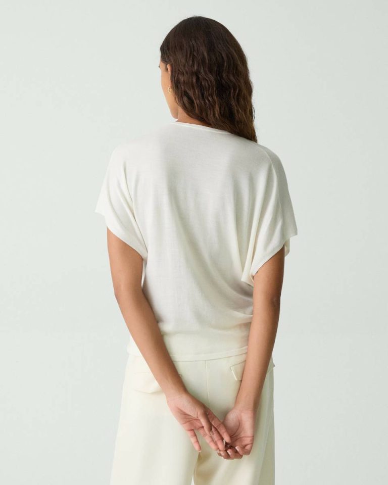 Theory Women Sweaters + Cardigans New Ivory Flutter Sleeve Top In Regal Wool - 3