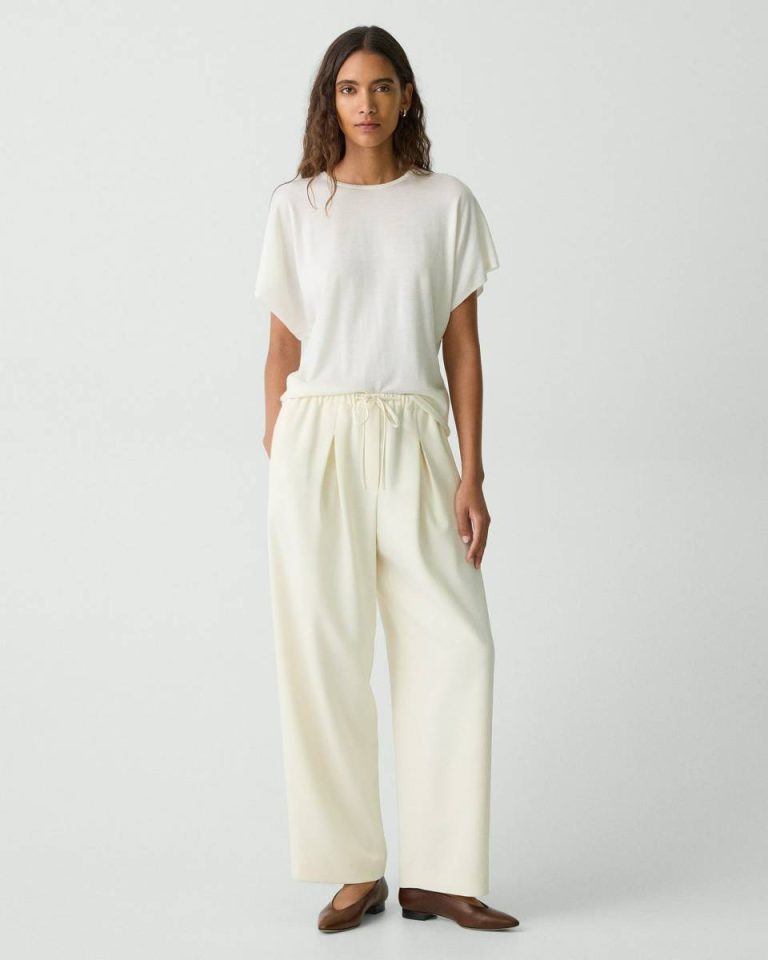 Theory Women Sweaters + Cardigans New Ivory Flutter Sleeve Top In Regal Wool - 5