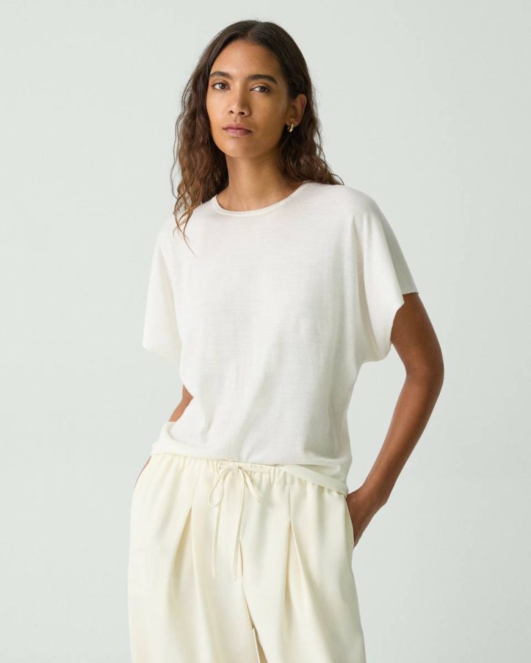 Theory Women Sweaters + Cardigans New Ivory Flutter Sleeve Top In Regal Wool - 1