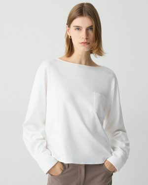 Theory Women T-Shirts + Tank Tops Boatneck Top In Cotton Jersey White - 1