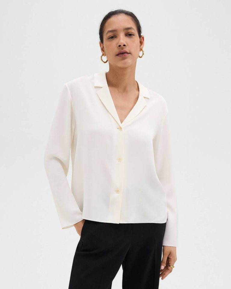 Theory Women Tops Notched Lapel Blouse In Silk Georgette Ivory - 2