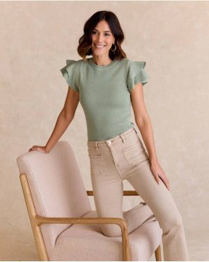 Top Ruffle Knitted Eucalyptus Eucalyptus Women T-Shirts And Tops Polín Et Moi - 1