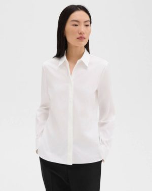 Tops Fitted Shirt In Good Cotton Theory Women White - 1