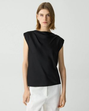 Tops Theory Cowl Neck Top In Silk Georgette Black Women - 1