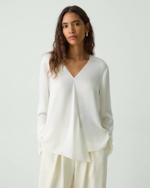 Tops Theory Relaxed V-Neck Blouse In Silk Georgette Ivory Women - 1