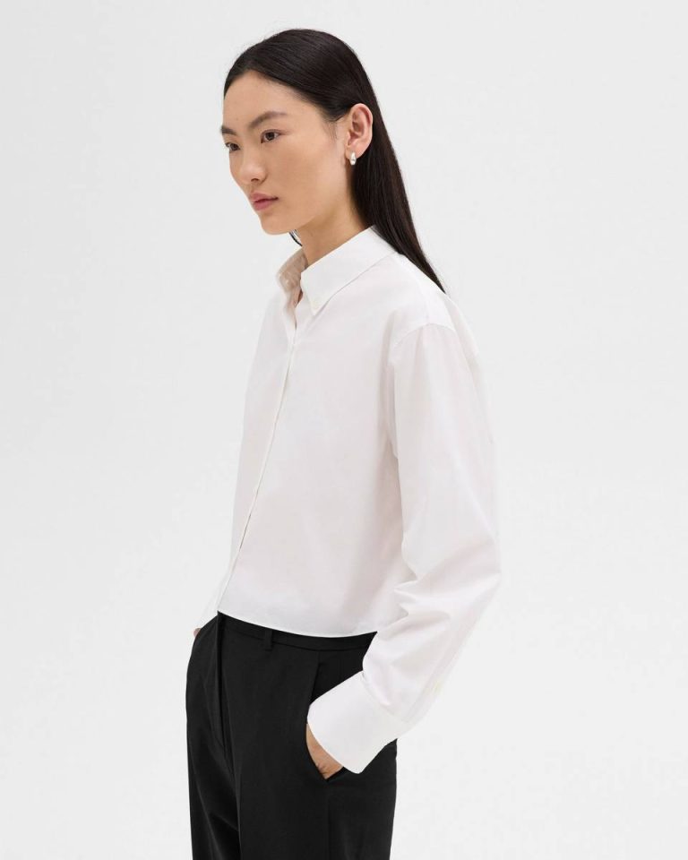 Tops White Women Theory Cropped Shirt In Good Cotton - 2