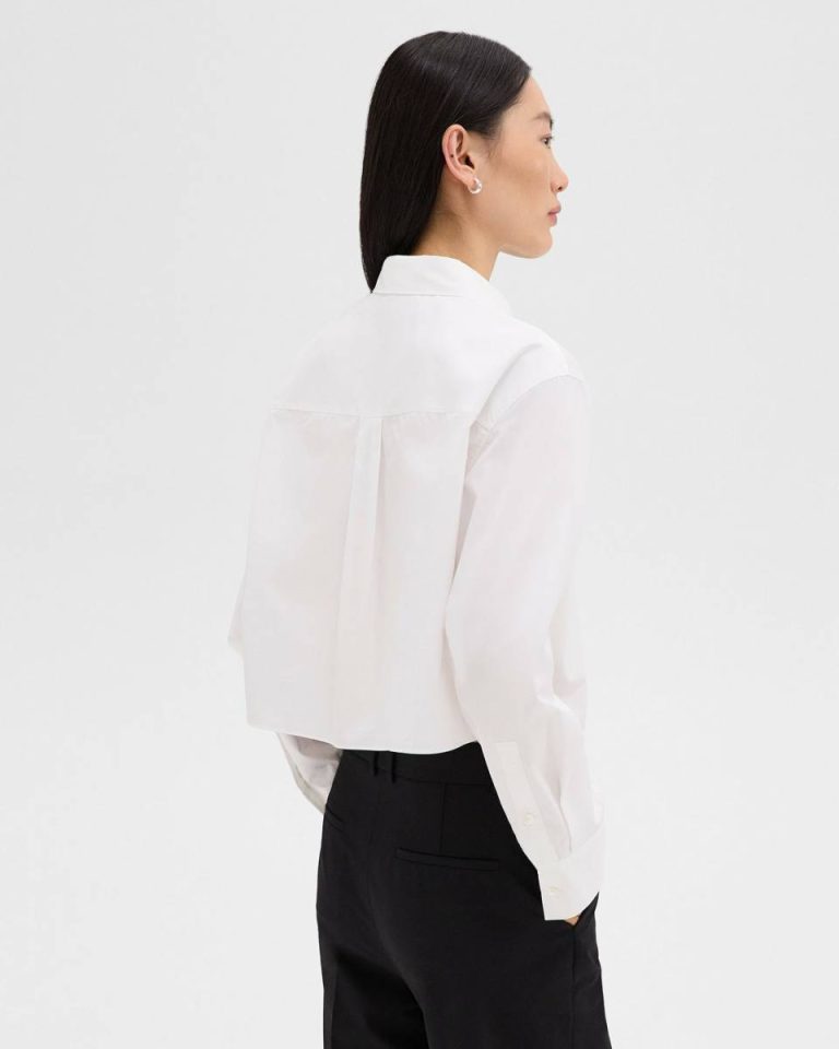 Tops White Women Theory Cropped Shirt In Good Cotton - 3