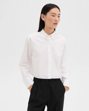 Tops White Women Theory Cropped Shirt In Good Cotton - 1