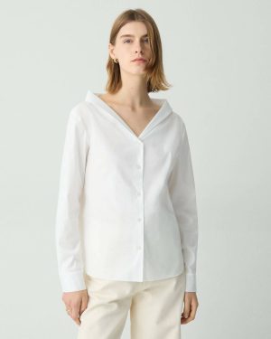 Tops Women Off-The-Shoulder Blouse In Good Cotton White Theory - 1