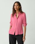 Tops Women Theory Fitted Shirt In Silk Georgette Bright Pink - 2